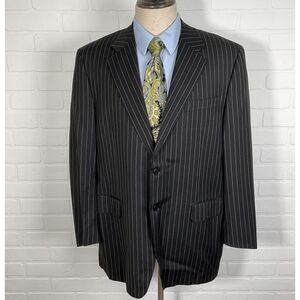 Ital Moda Linea Palazzo Blazer Men 46 Black Tan Stripe Tussini Super 120s‎ Wool